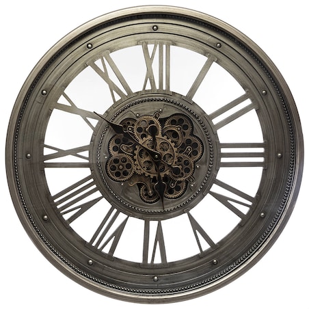 Okrągły zegar ścienny z metalu, Ø 80 cm, widoczny mechanizm