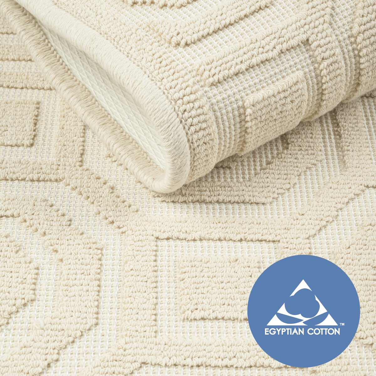 Dywanik łazienkowy Lino 60x90 cm bawełniany geometryczny beżowy