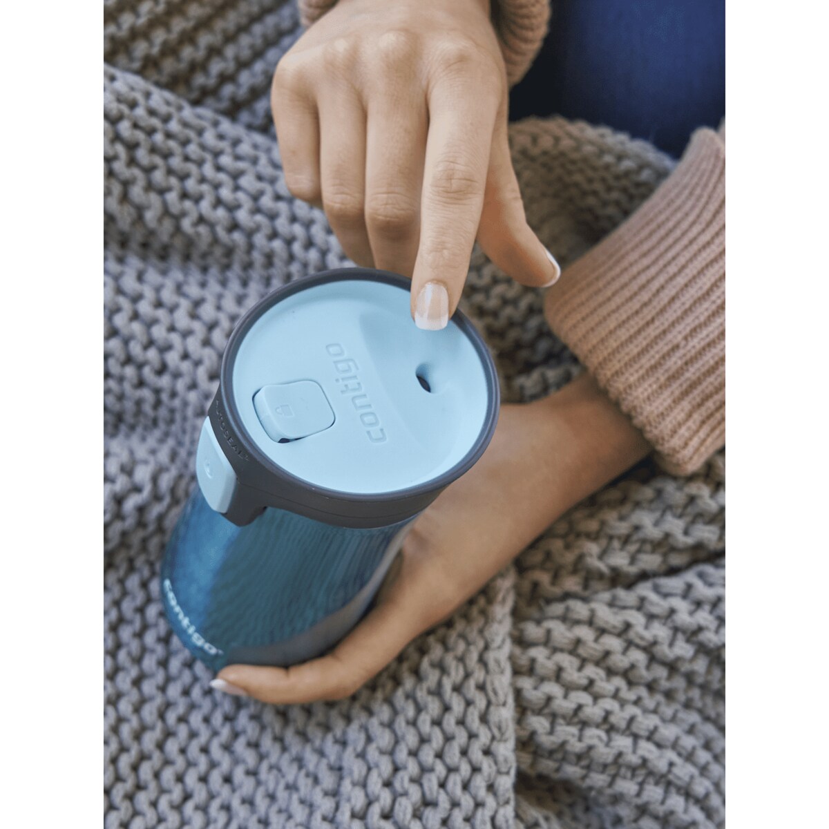 Kubek termiczny Contigo Pinnacle 300 ml z nadrukiem - Pansy - turkusowy