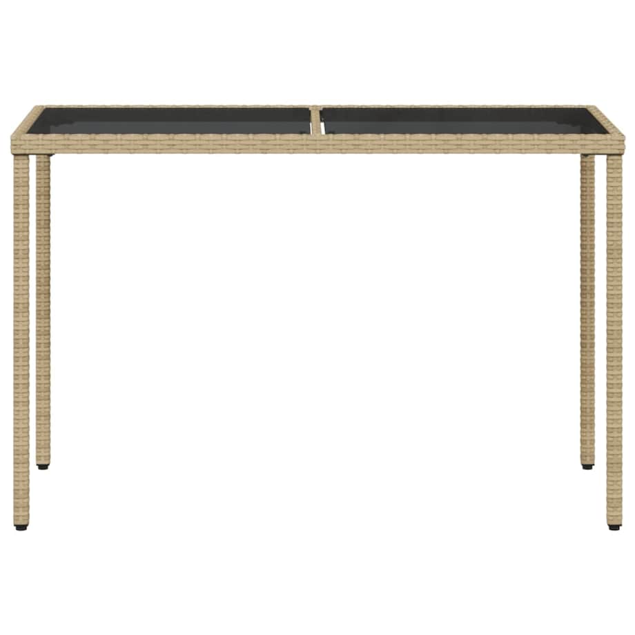 vidaXL Stół ogrodowy ze szklanym blatem, beż, 115x54x74 cm, rattan PE