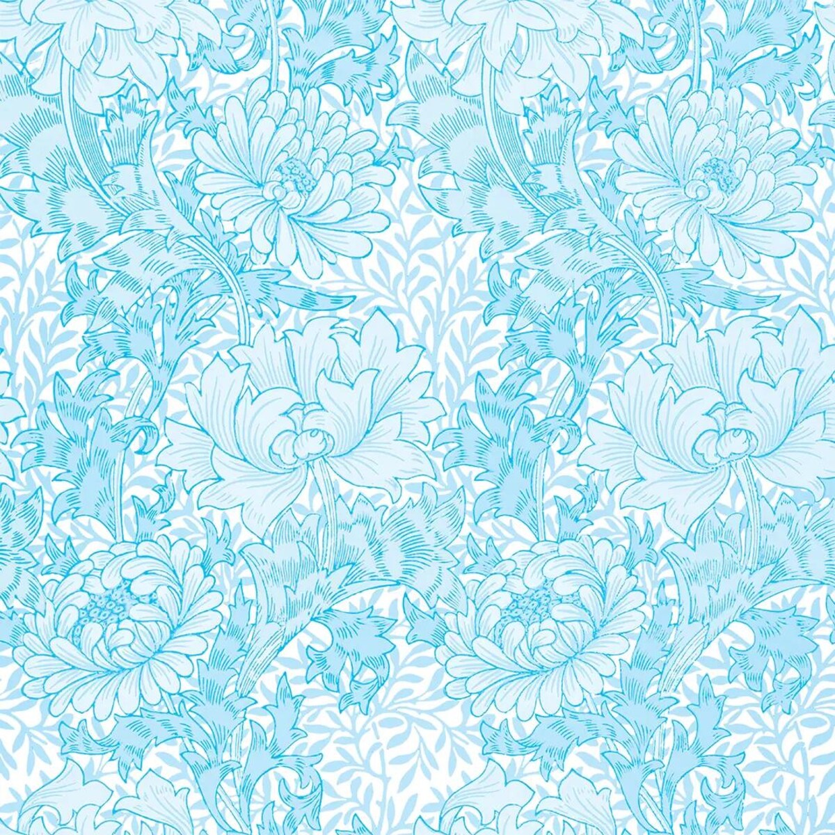 Lniany ręcznik kuchenny - błękitne chryzantemy