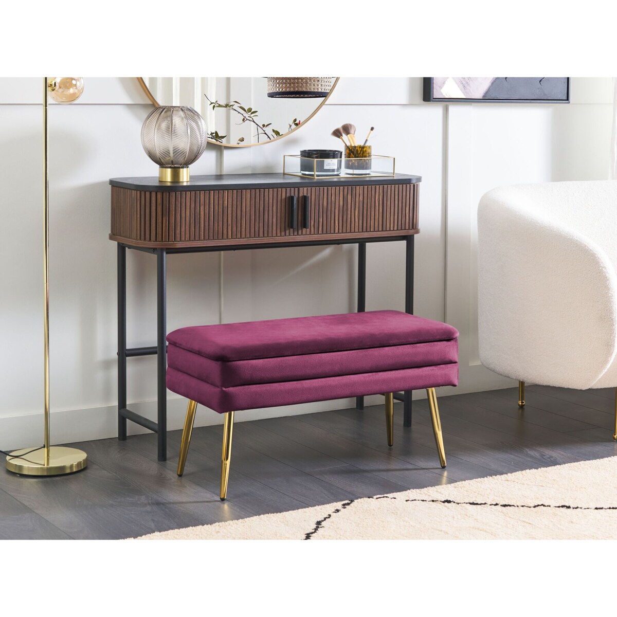 Ławka ze schowkiem do sypialni burgundowa DURHAM