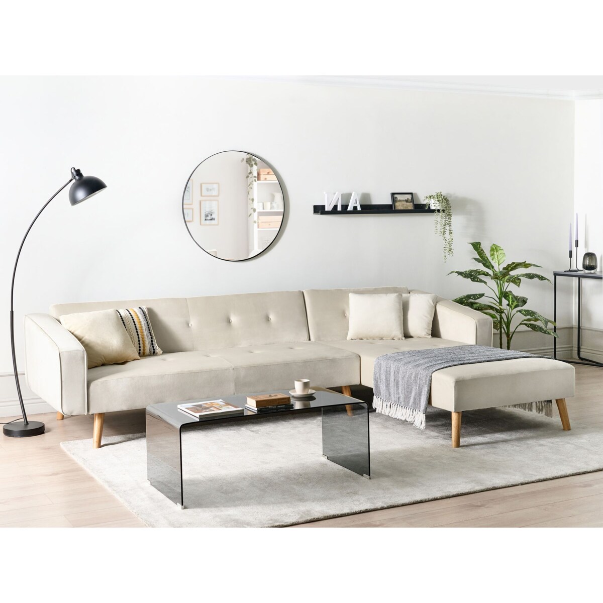 Narożnik welurowy lewostronny rozkładany beżowy VADSO