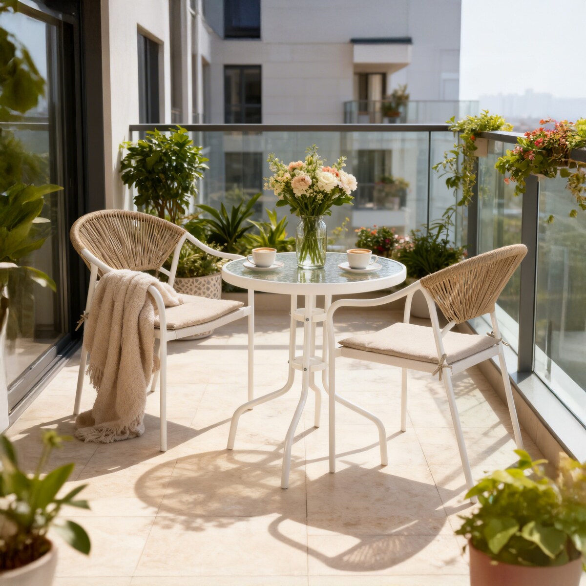 Zestaw mebli ogrodowych JUMI na balkon taras beżowy krzesła stół