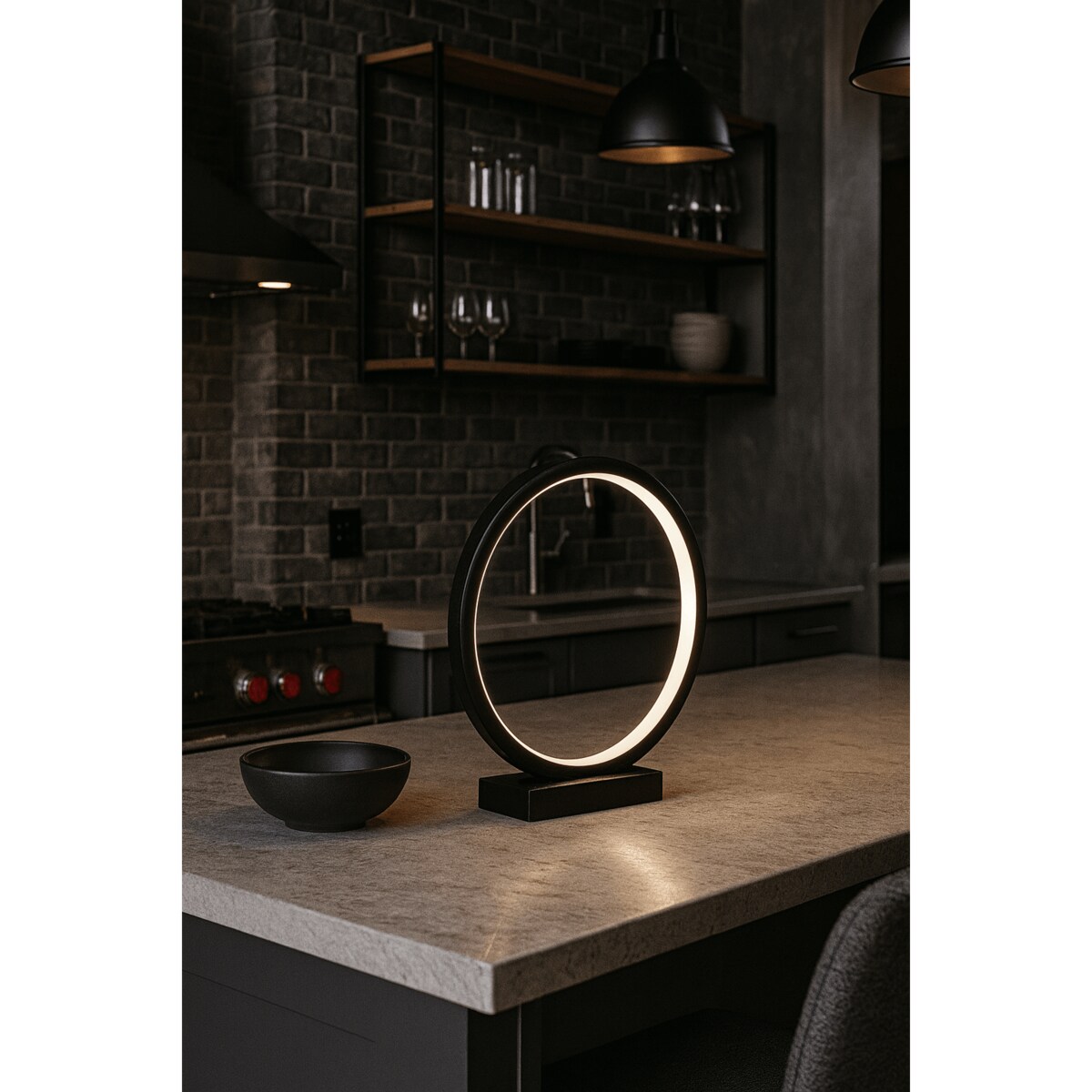 LAMPA STOŁOWA RAVELLA M OBRĘCZ CZARNA PODSTAWA CZARNY MARMUR