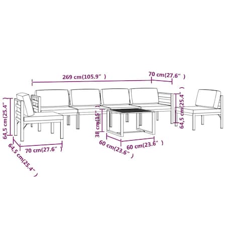 vidaXL 7-cz. zestaw mebli ogrodowych, poduszki, aluminium, antracyt