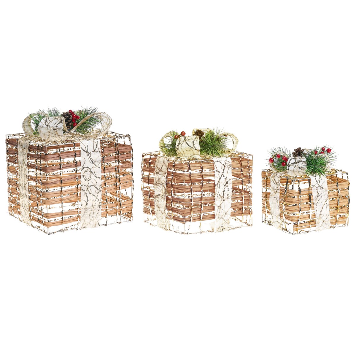 Zestaw 3 dekoracji świątecznych LED TISSO Prezenty świąteczne 20/25/30 cm Brązowy
