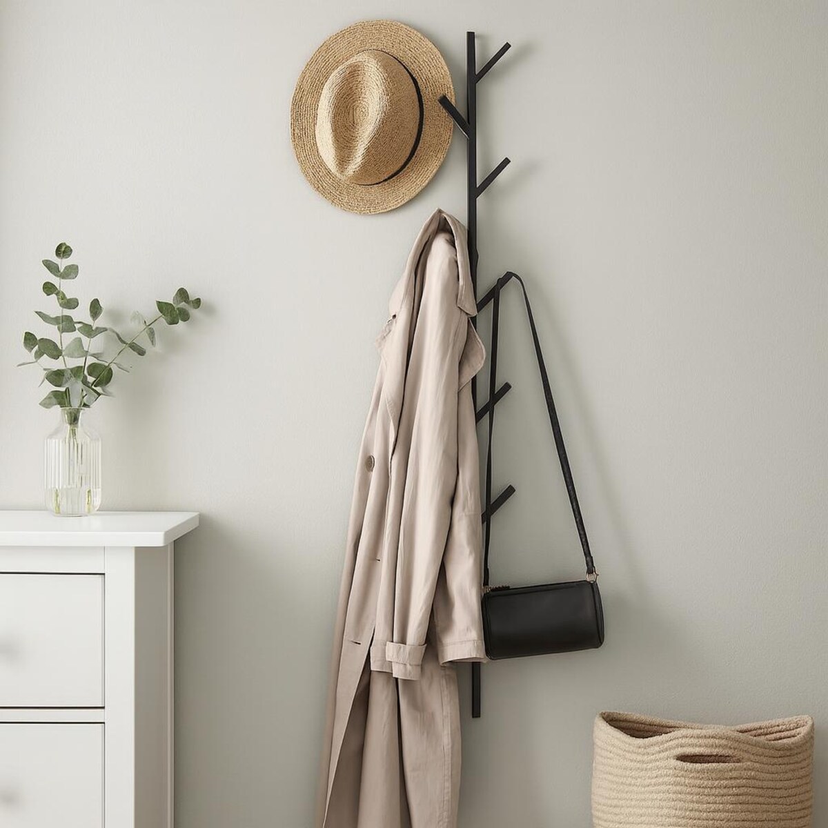 Dziesięcioramienny wieszak ścienny, TREE, 20 x 123,5 cm, czarny