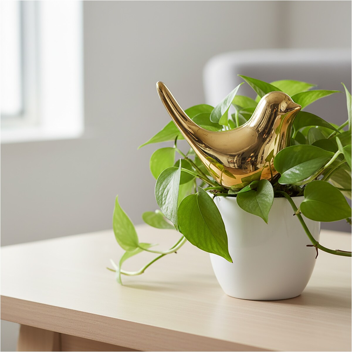 Szklany Ptaszek Dekoracyjny Świąteczny Złoty Ozdoba Na Stół 10 cm