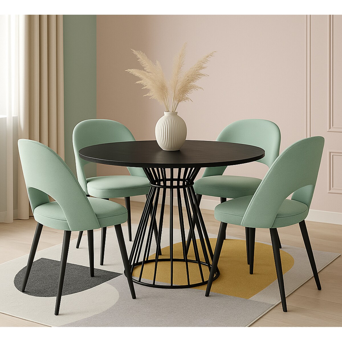 Okrągły stół Reo do salonu z metalową podstawą, blat 90 cm- czarny