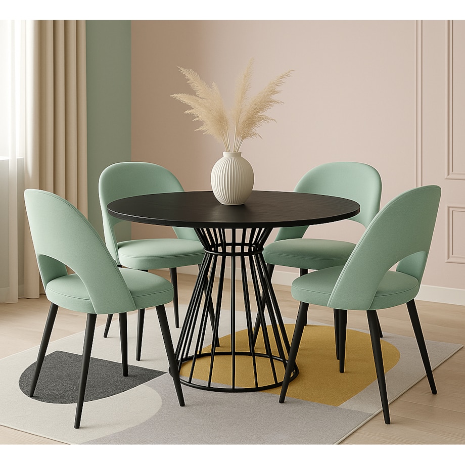 Okrągły stół Reo do salonu z metalową podstawą, blat 90 cm- czarny