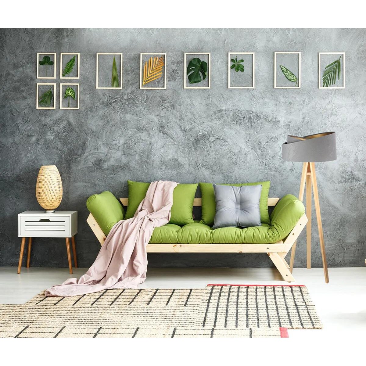 Lampa stojąca GEMSTONE szara/złota/sosna