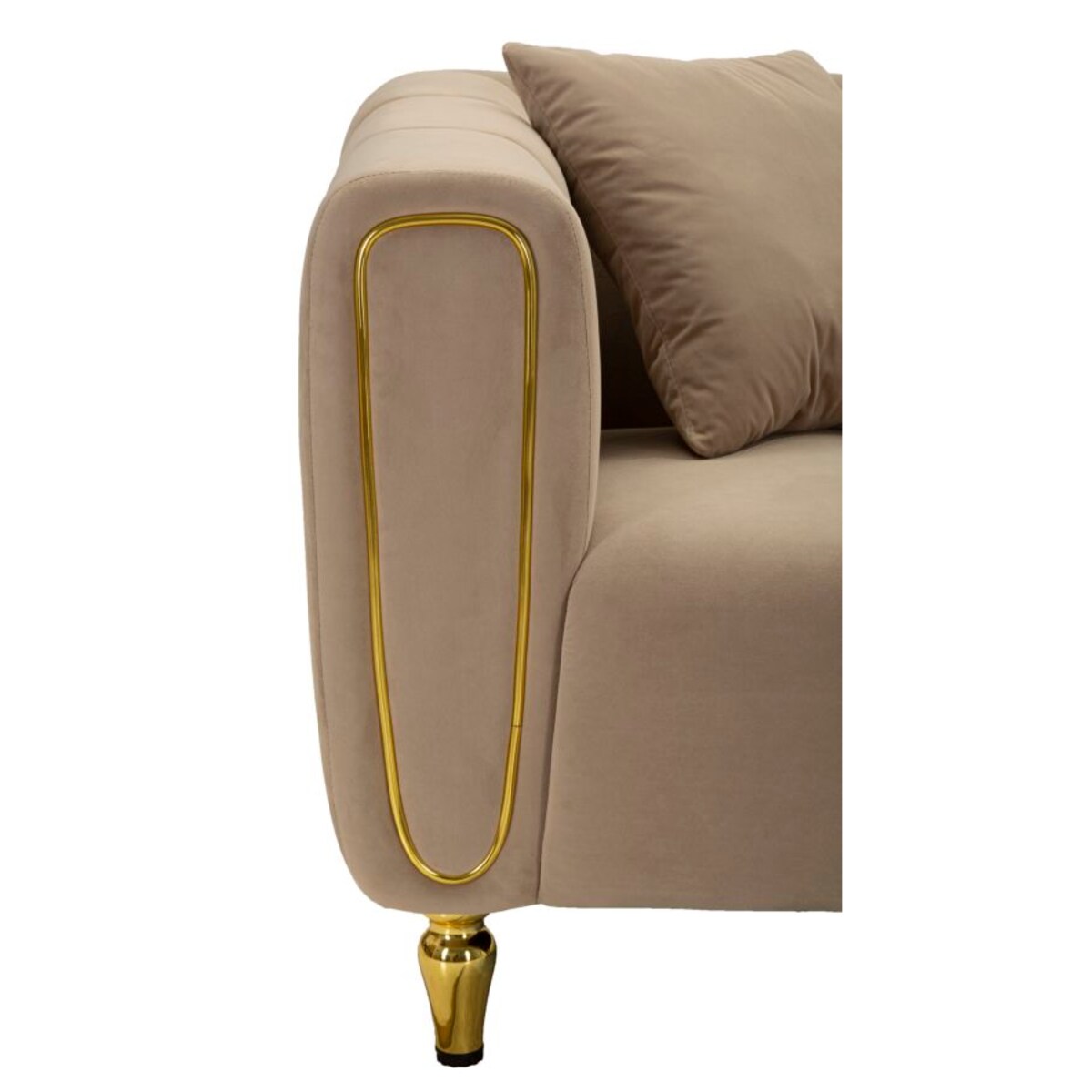 Sofa Alma, kolor szary i złoty, poliester, drewno eukaliptusowe, drewno sosnowe, sklejka i metal, 81 x 155 x 71 cm, do salonu, Mauro Ferretti