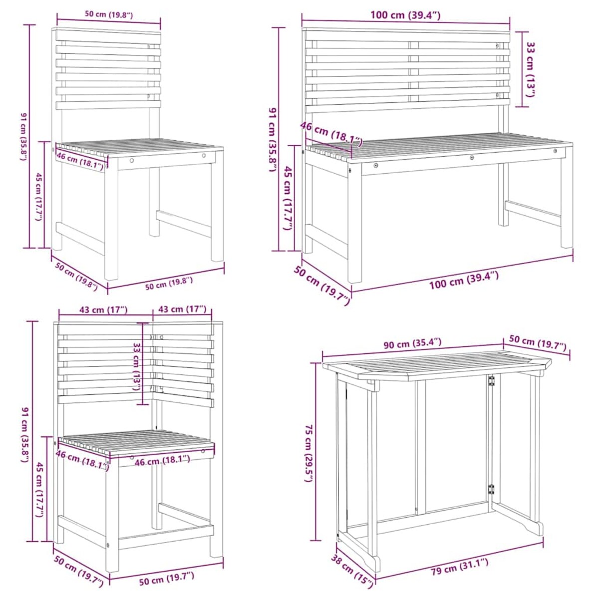 vidaXL Zestaw Bistro Ogrodowego 5 pcs Brązowy lite drewno akacjowe