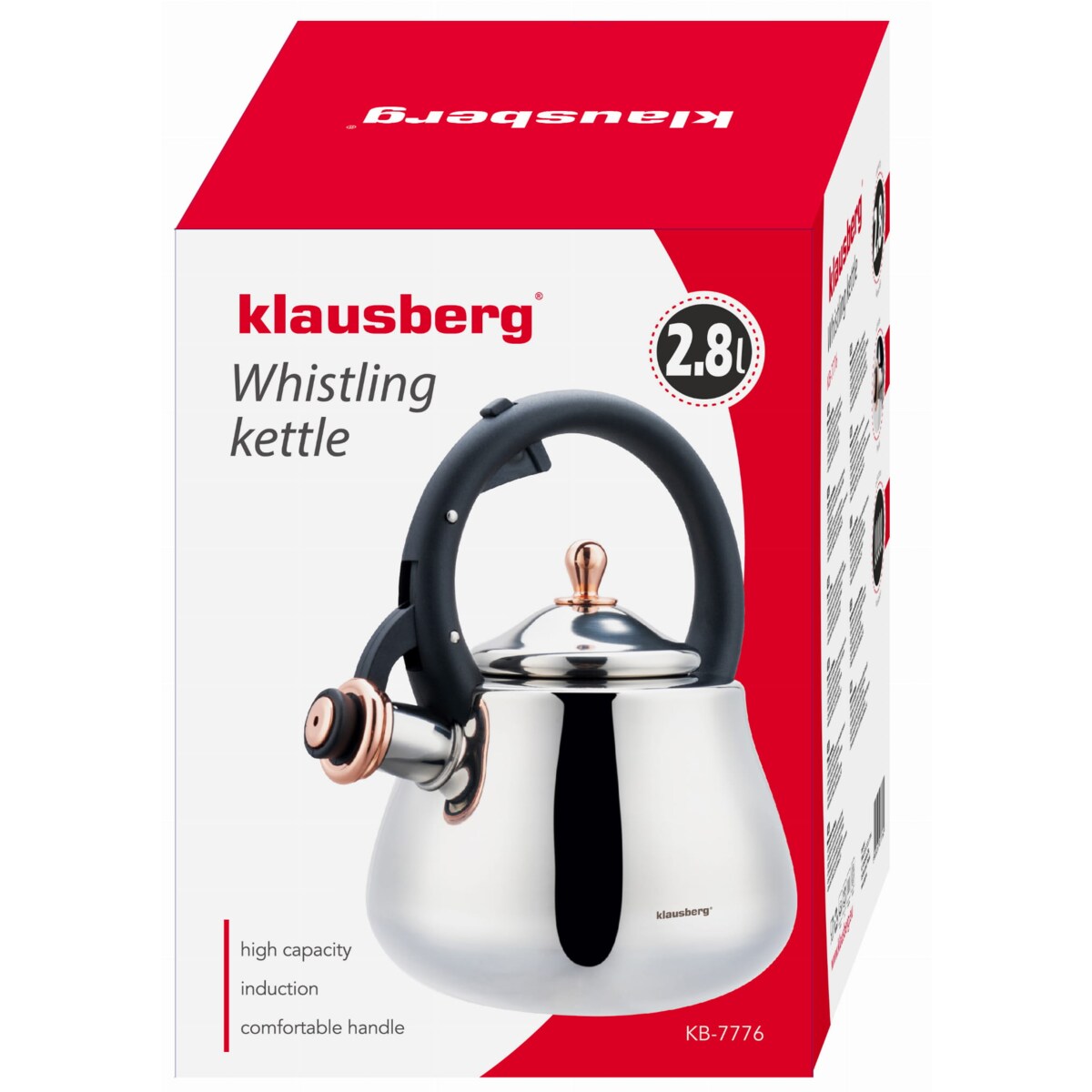 Czajnik stalowy na gaz 2.8L indukcja tradycyjny srebrny błyszczący KLAUSBERG