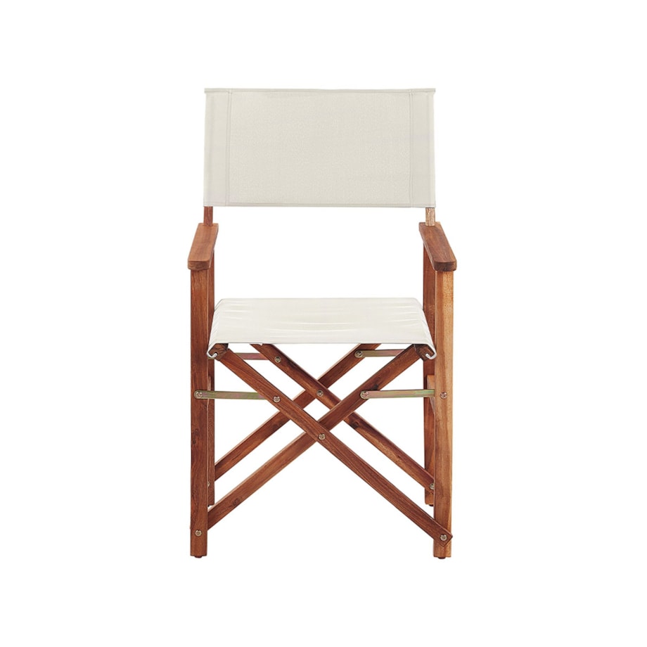 Zestaw 2 krzeseł ogrodowych akacjowy ciemne drewno z białym / wzór w tukany CINE