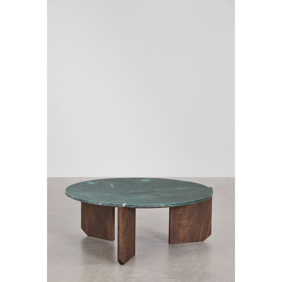 Stolik kawowy z drewna mango i zielonego marmuru Lavinia Ø90 cm