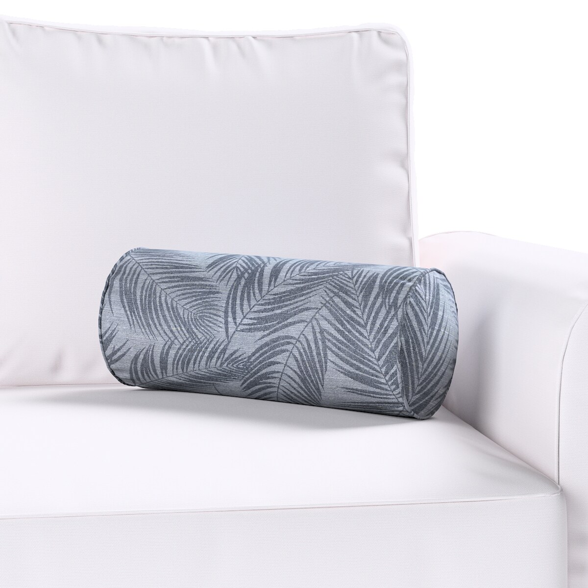 Poduszka wałek prosty, grafitowe liście na szaro-srebrnym tle, Ø16 x 40 cm, Flowers