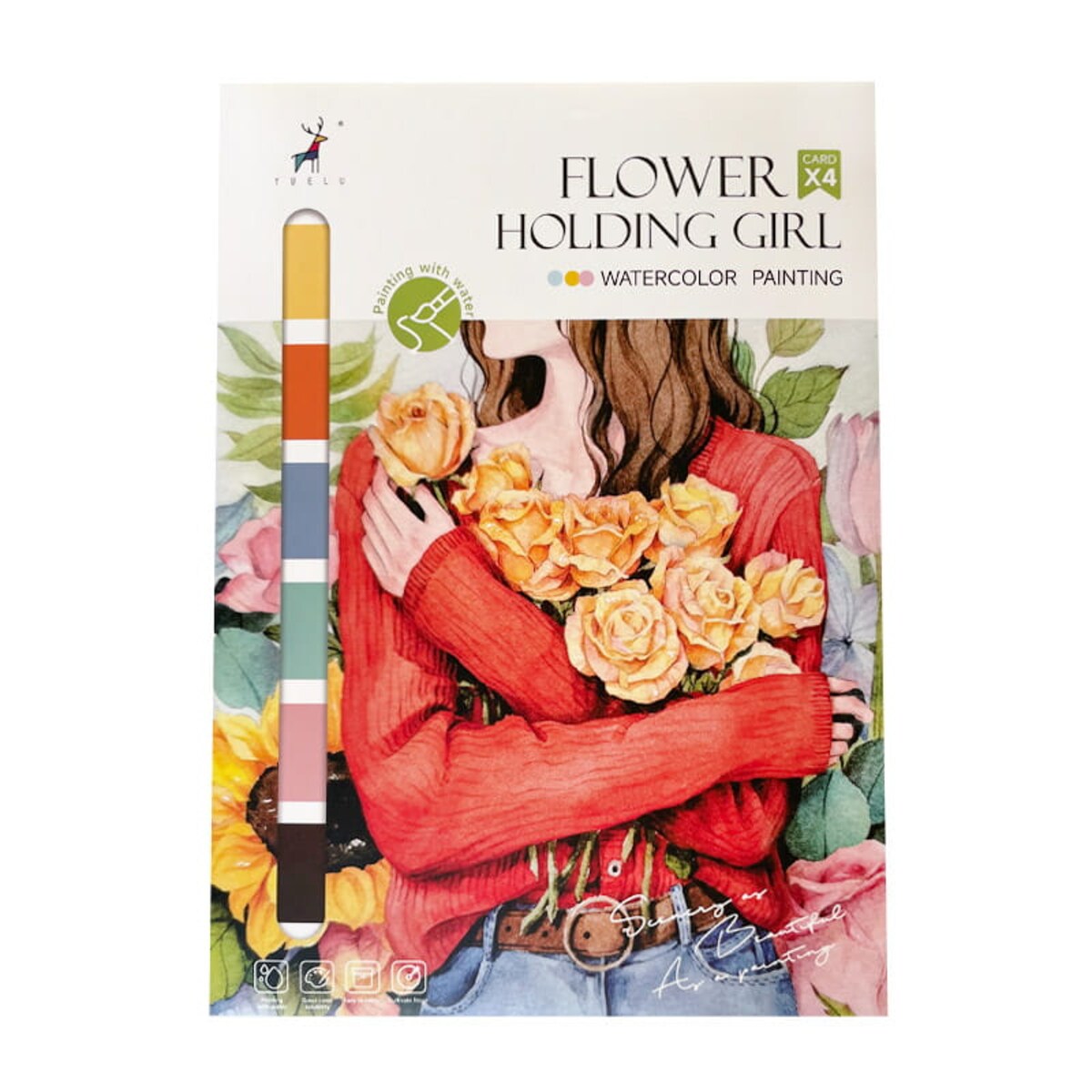 Malowanie akwarelą - Dziewczyna z kwiatami - 4 elementy