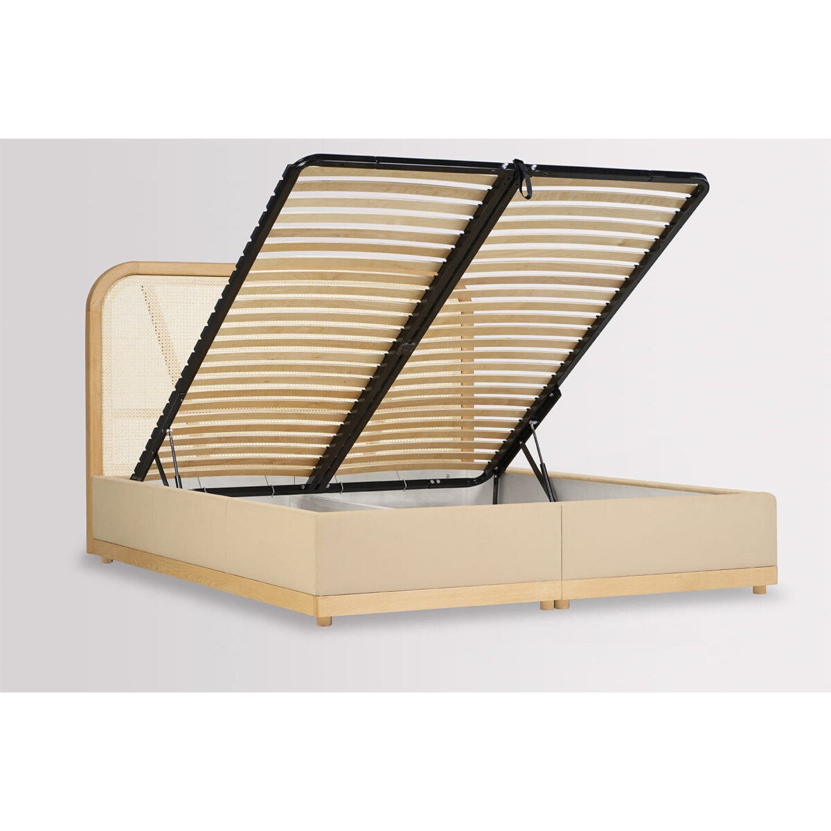 Łóżko Japandi (200X200) z pojemnikiem na pościel w tkaninie Tierra 02