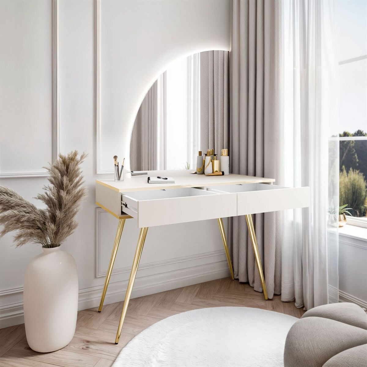 Toaletka OXFORD z lustrem i oświetleniem LED, lewa, kaszmir