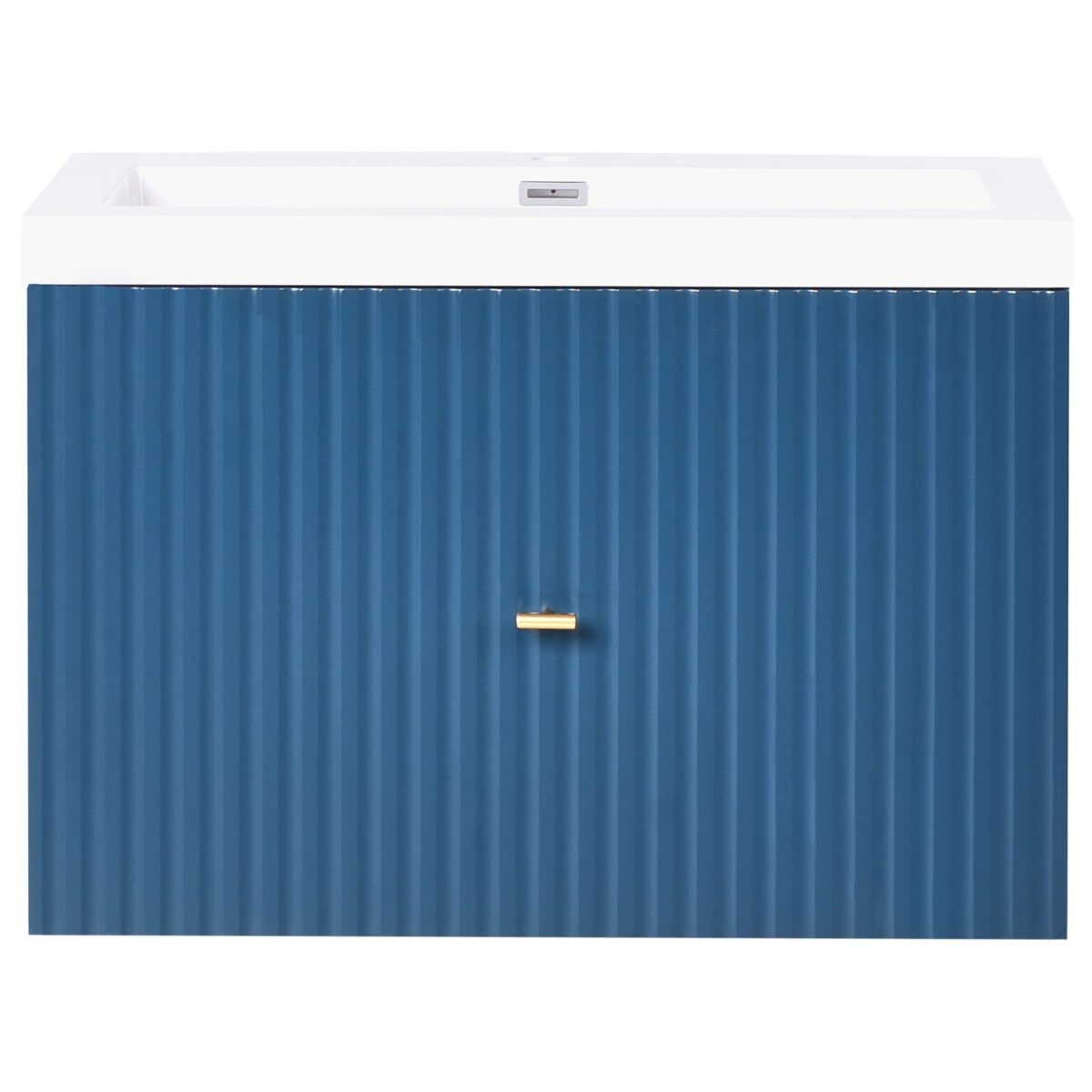 Szafka łazienkowa wisząca z umywalką LAGO ze złotym uchwytem 80 cm Ciemnoniebieski