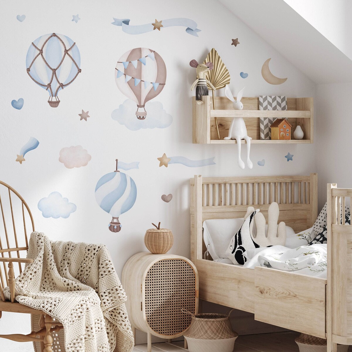 Naklejki Ścienne Dla Dzieci Balony Chmurki Gwiazdy Serca Styl Boho ZESTAW 60x30cm