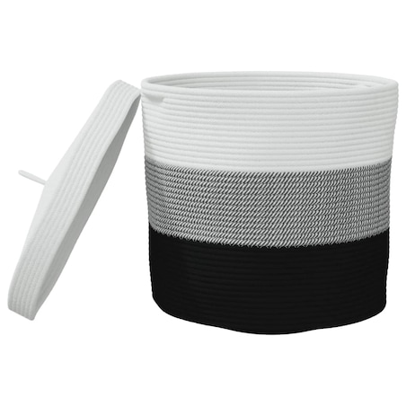 vidaXL Kosz z pokrywą, biało-czarny, Ø40x35 cm, bawełna