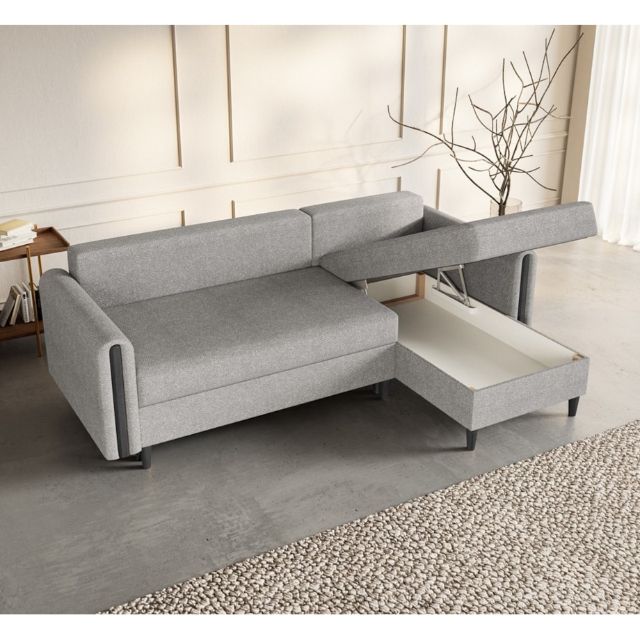 Narożnik GALOS z funkcją spania- szary- prawostronny