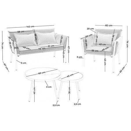 Zestaw mebli ogrodowych taras balkon aluminiowe TULUM beżowe