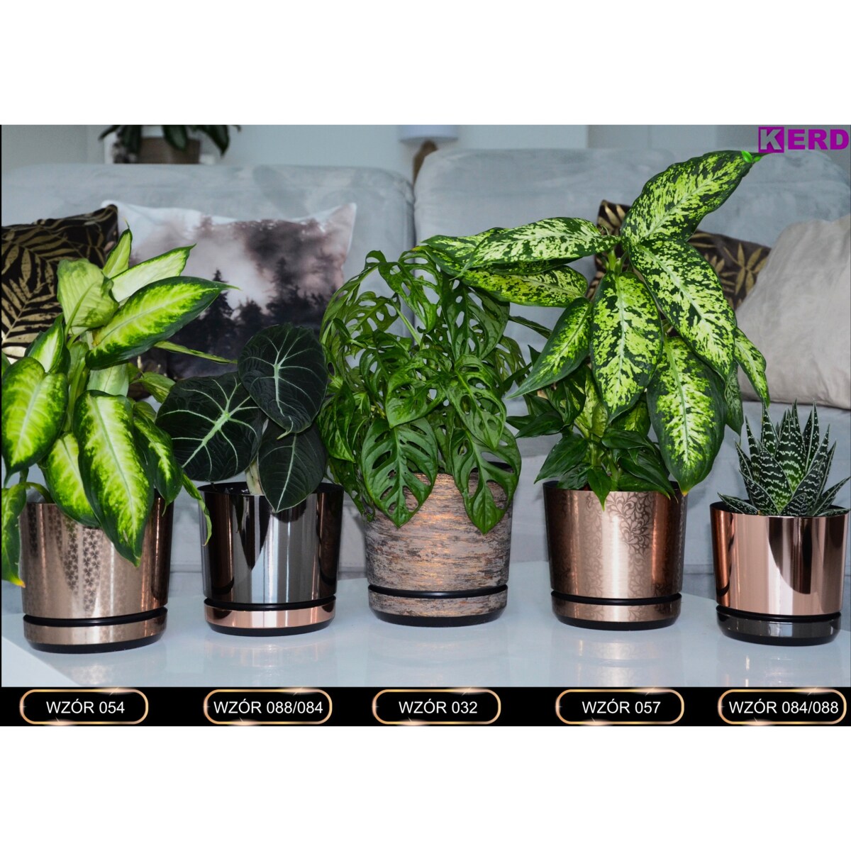 32 cm wzór ŁOSOSIOWY Doniczka z podstawką nowoczesna elegancka różowe złoto glamour wysoki połysk industrialny loft retro