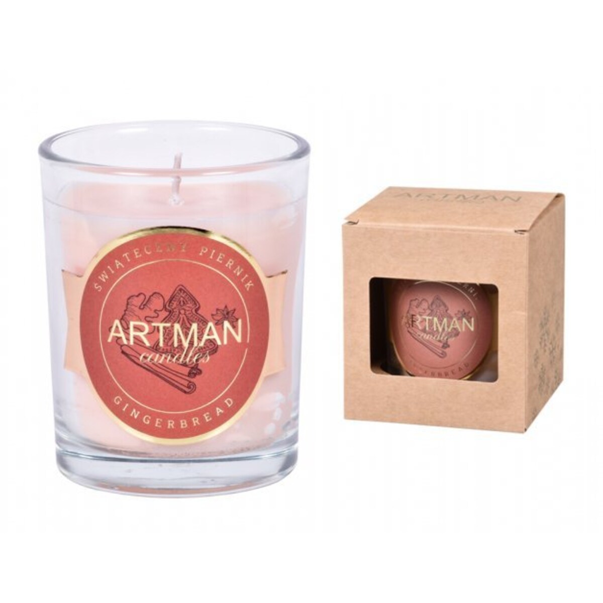 Świeca RUSTIC ZIMOWY w szkle woskowa piaskowa 8xh10cm