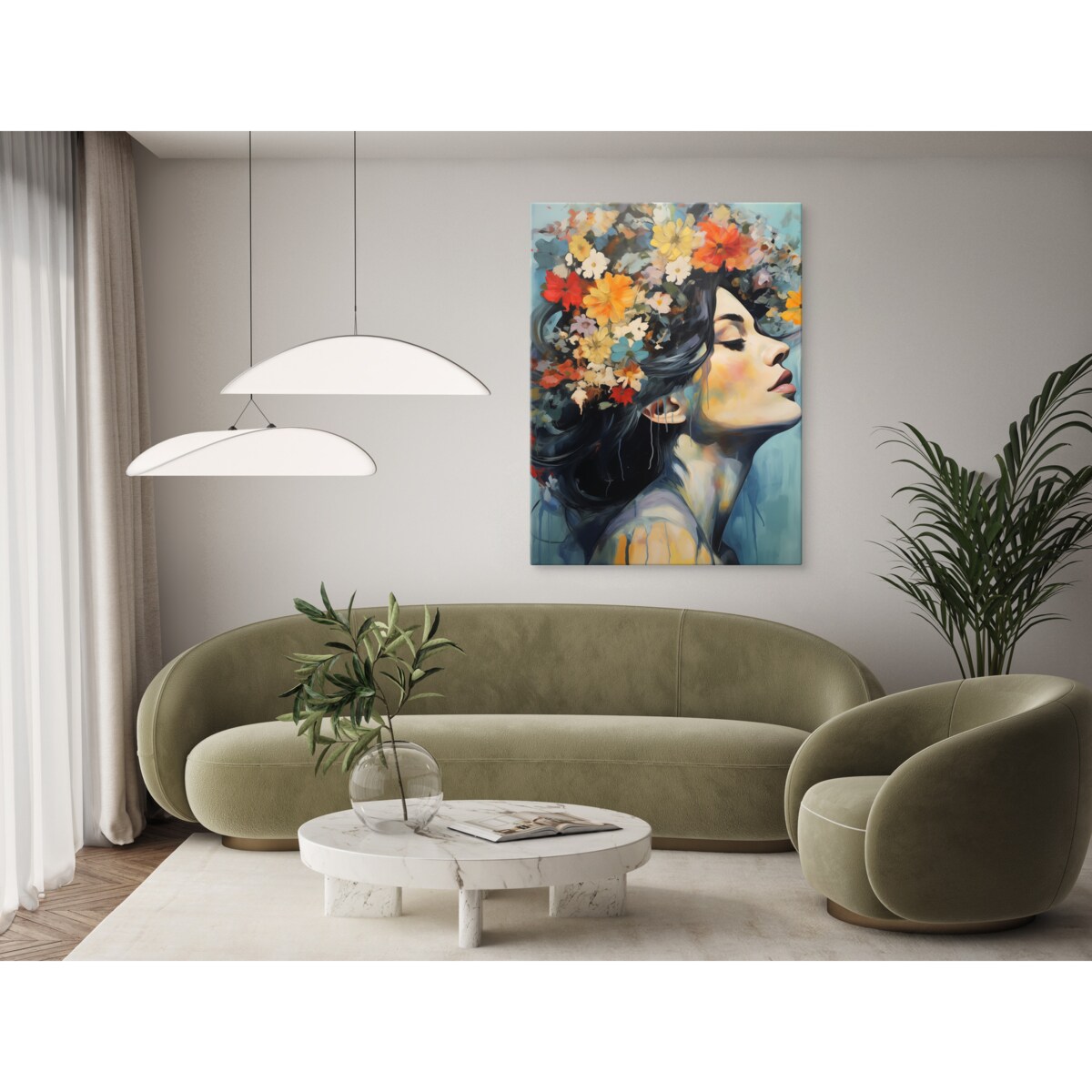 Obraz Do Salonu PORTRET Kobiety Pastelowe Kwiaty 50x70cm