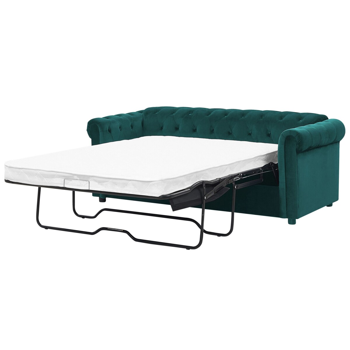 Sofa rozkładana welurowa zielona CHESTERFIELD