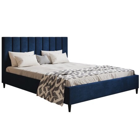 Łóżko do sypialni 160x200 LUXO 2 tapicerowane, na wysokich nogach-granatowe