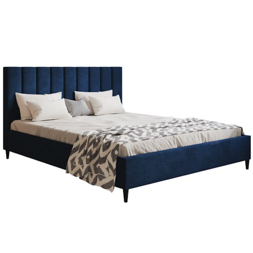 Łóżko do sypialni 160x200 LUXO 2 tapicerowane, na wysokich nogach-granatowe