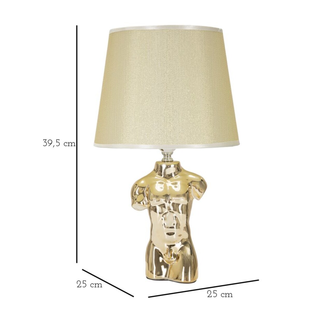 Lampa stołowa Glam Man, kolor złoty, ceramika, żelazo i tkanina, 25 x 25 x 42,5 cm, 1 x E27, max. 40 W, do salonu i sypialni, Mauro Ferretti