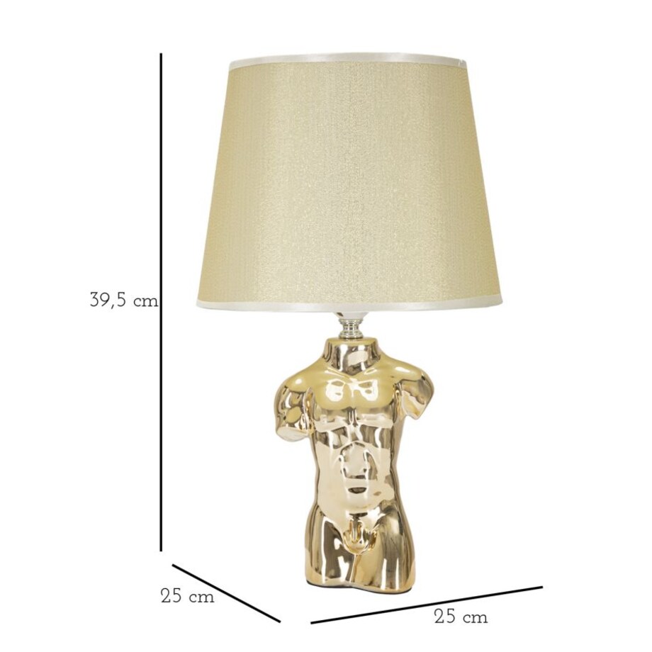 Lampa stołowa Glam Man, kolor złoty, ceramika, żelazo i tkanina, 25 x 25 x 42,5 cm, 1 x E27, max. 40 W, do salonu i sypialni, Mauro Ferretti
