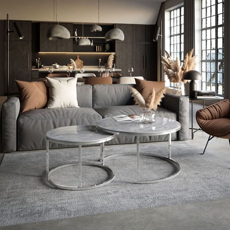 Stolik kawowy GRISE 2w1 chrom szary marmur