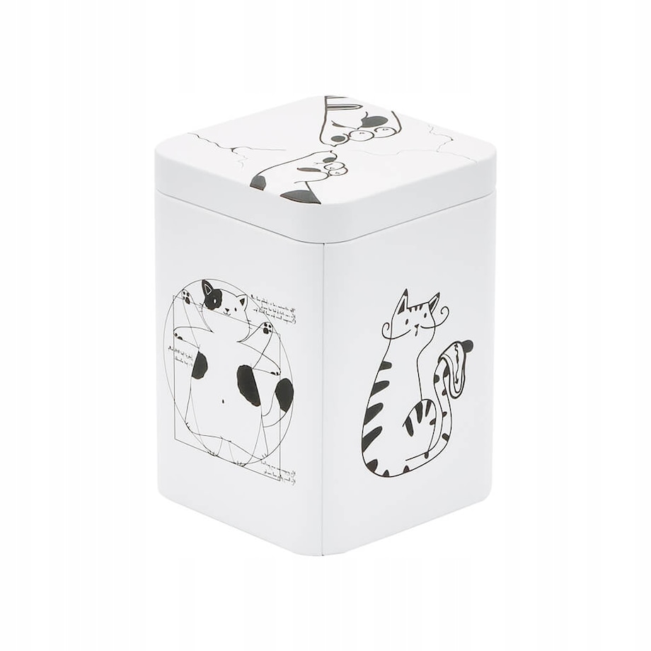 Metalowa puszka z pokrywką CAT ARTIST z motywem kota na kawę herbatę zioła przyprawy szpargały - prezent dla kobiety żony dziewczyny mamy babci niej