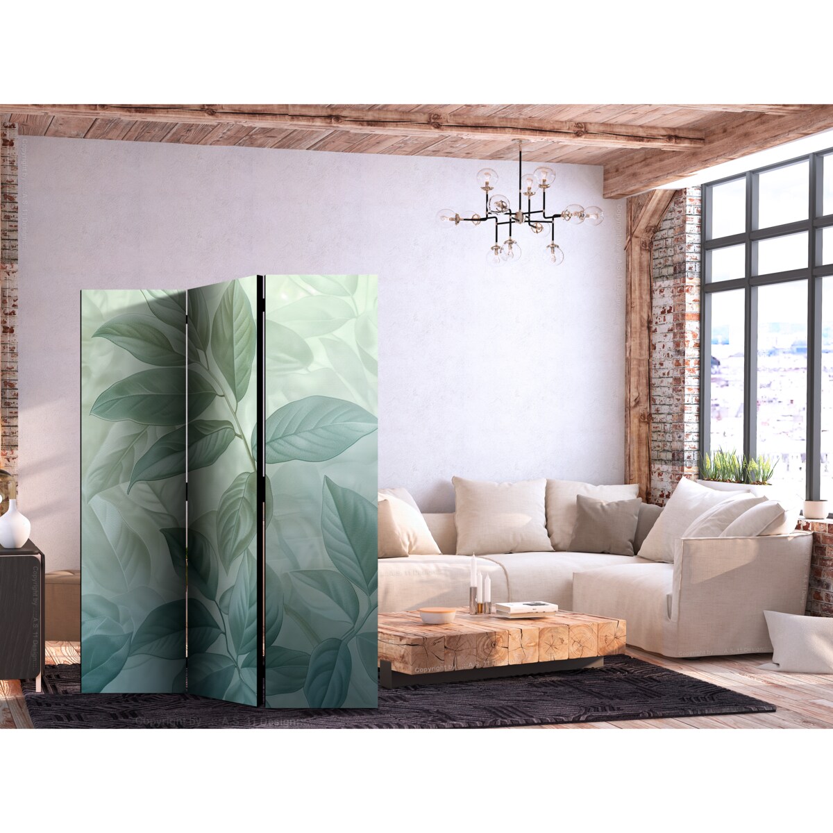 Parawan Dwustronny Duże liście 135x172cm