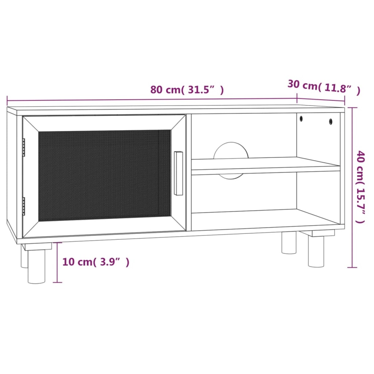 vidaXL Stolik pod TV, brązowy, 80x30x40 cm, drewno sosnowe i rattan