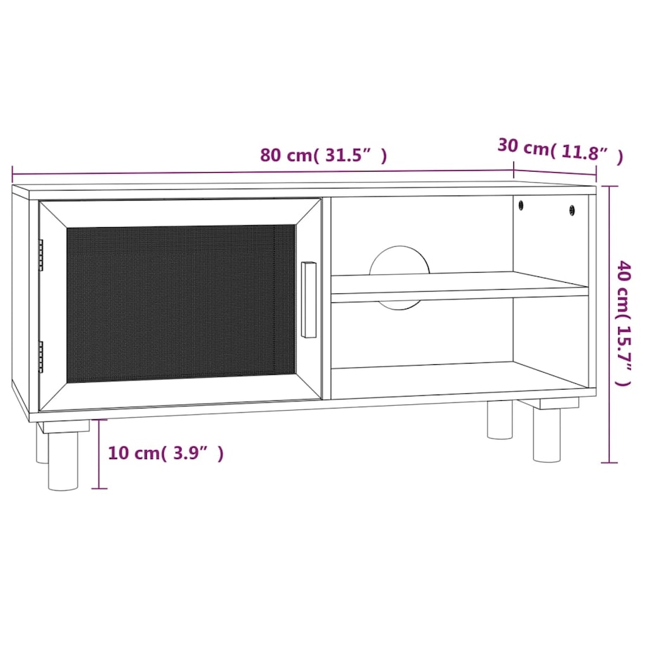 vidaXL Stolik pod TV, brązowy, 80x30x40 cm, drewno sosnowe i rattan