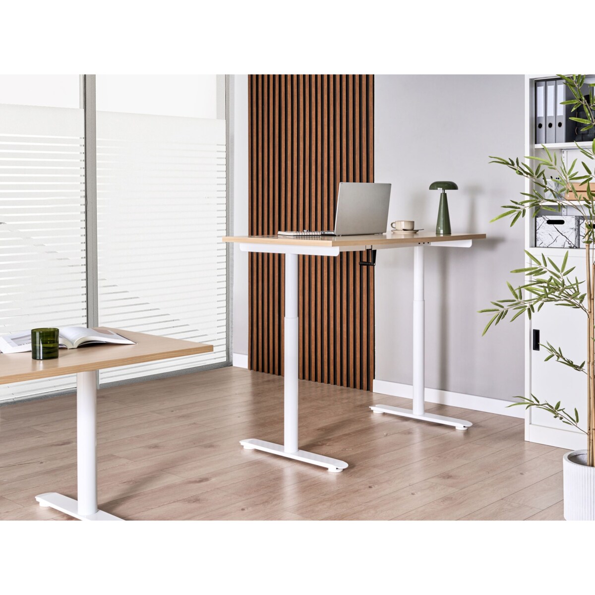 Biurko regulowane manualnie DESTINAS Jasny brąz/ biały 120 cm 60 cm
