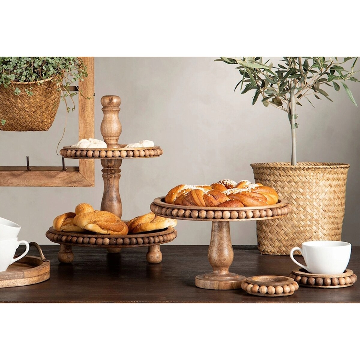 PATERA NA OWOCE 2 PIĘTROWA BABECZKI CIASTO DREWNIANA MANGO OZDOBA DEKORACJA