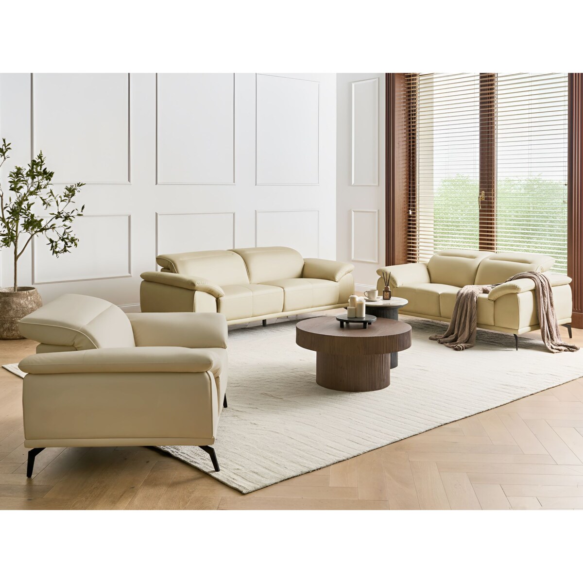 Komplet wypoczynkowy dla 6 osób VEJEN Ekoskóra Beżowy