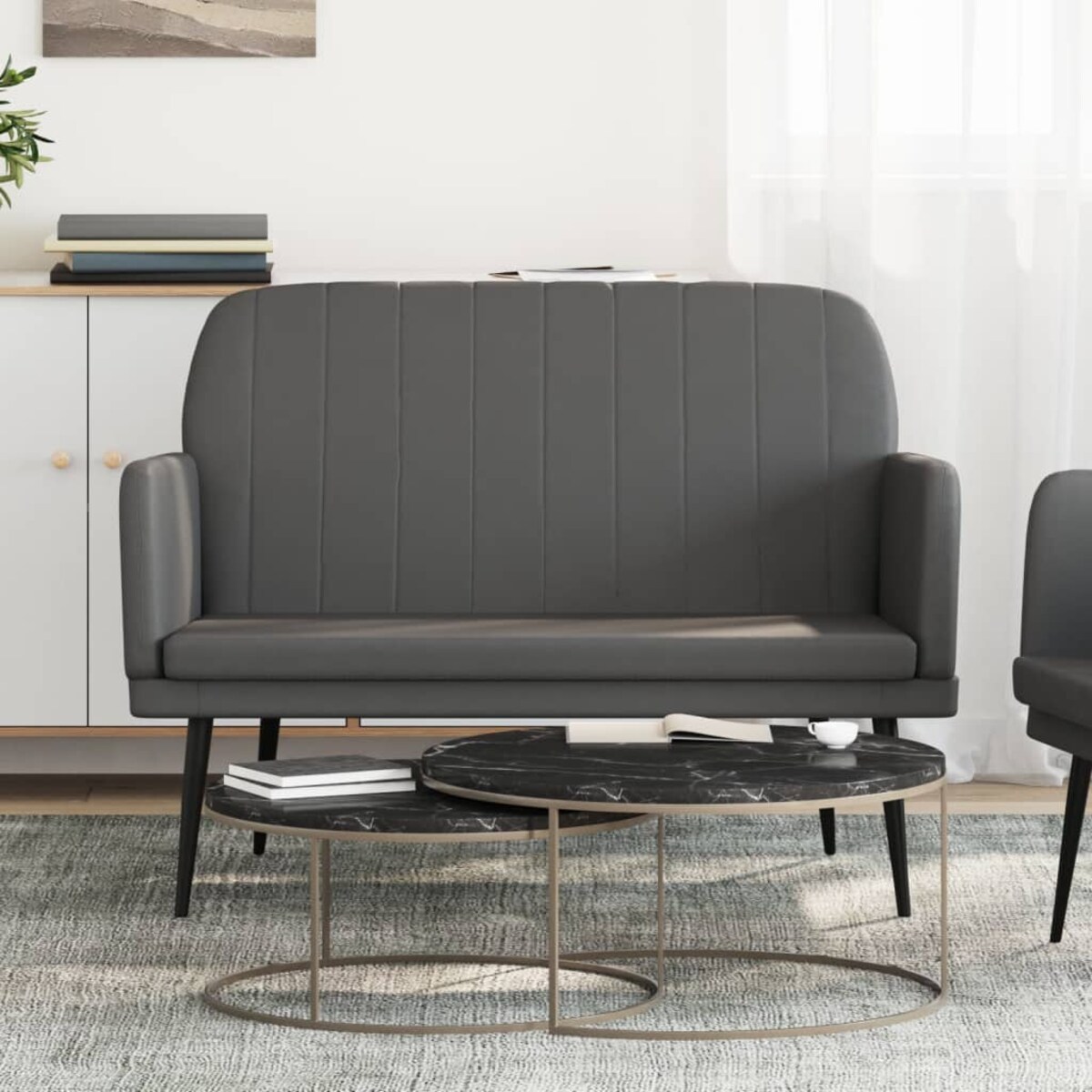 vidaXL Ławka, szara, 107x80x81 cm, obita sztuczną skórą