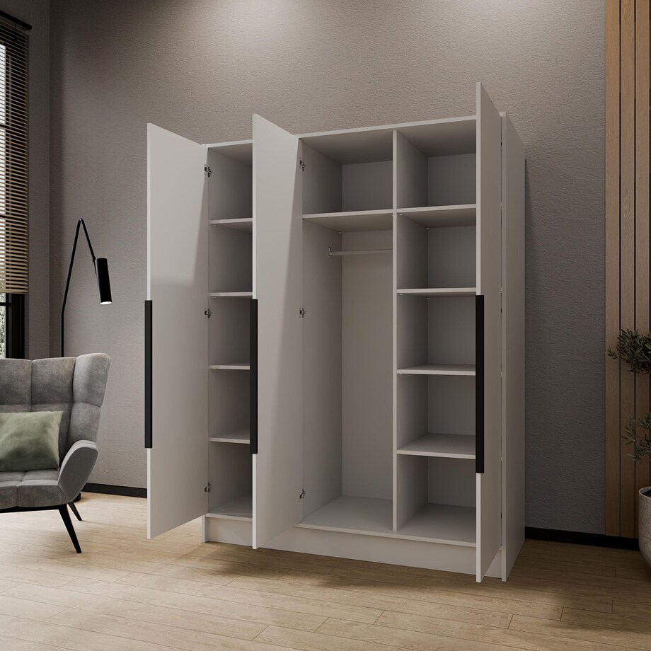 Szafa 150 gładka ORTO bez lustra z czarnymi uchwytami, biała