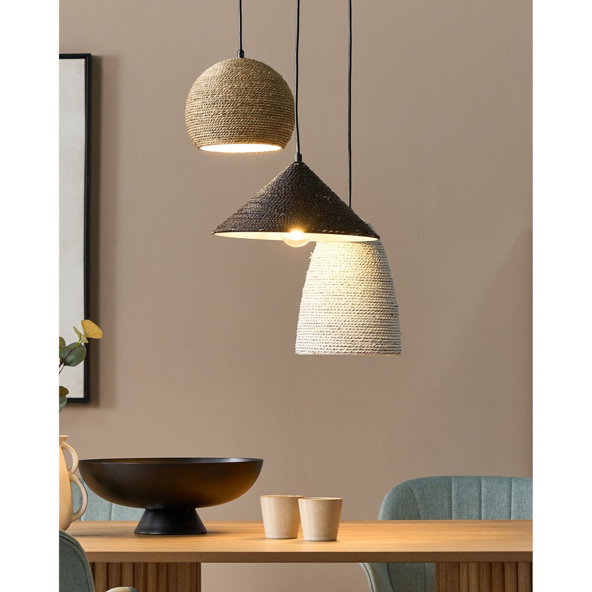 Lampa wisząca ENDRICK Plecionka Naturalny Biały Brązowy