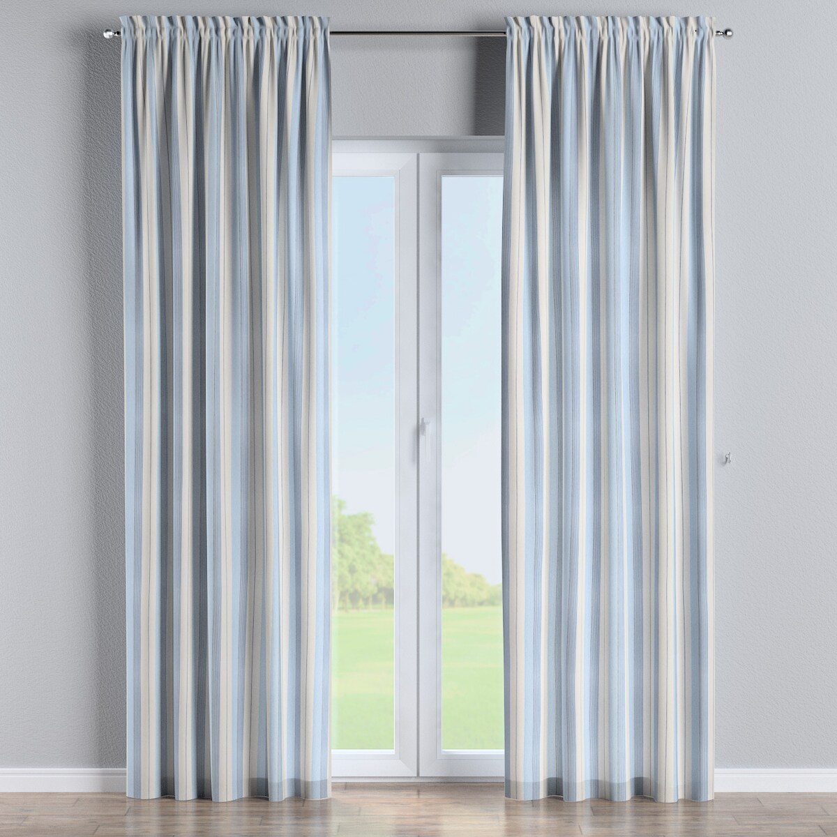 Zasłona na kanale z grzywką 1 szt. 130x260 niebieskie pasy